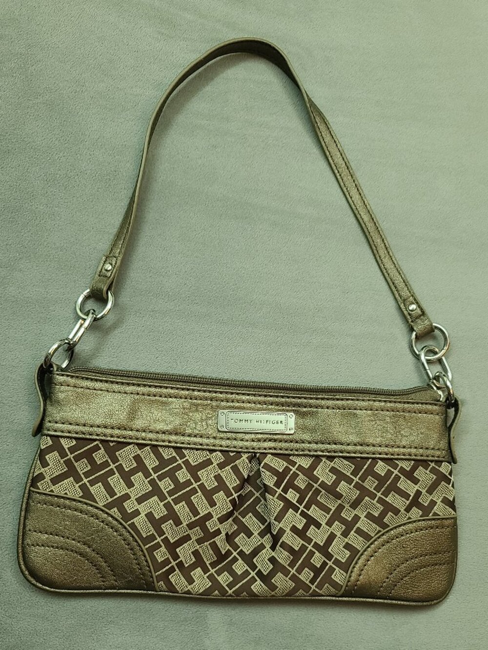Tommy Hilfiger Y2K Bronze Jacquard Monogram Shoulder Bag Baguette